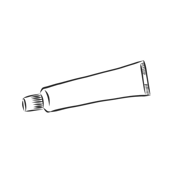 牙膏管手绘轮廓涂鸦图标 日常牙科护理 牙齿化妆品的医学概念 白色背景的印刷 移动和信息图形的矢量草图说明 — 图库矢量图片