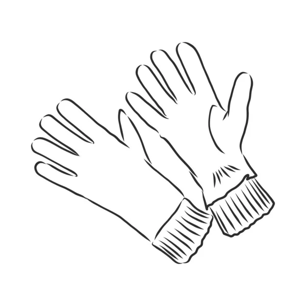 Croquis Gants Hiver Illustration Vectorielle Isolée Sur Fond Blanc Paire — Image vectorielle