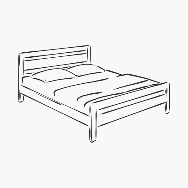 Zwarte Omtrek Vector Bed Witte Achtergrond — Stockvector