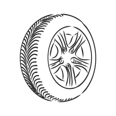 Arka planda araç tekerleği taslak ikonu izole edildi. El yapımı araba tekerleği ikonu. Bilgi, web sitesi veya uygulama için araba tekeri taslak simgesi.