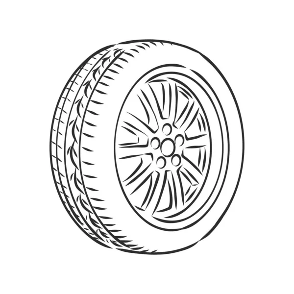 Carro Roda Vetor Ícone Esboço Isolado Fundo Ícone Roda Carro — Vetor de Stock