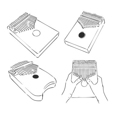Beyaz vektör karikatür çizimine izole edilmiş piyano, kalimba ya da başparmak piyanosu. Kalimba, vektör çizimi