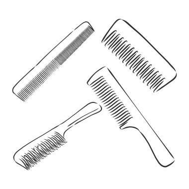 Vintage oymalı saç fırçası saç kurutma vektörü çizimi illüstrasyonunda kuaför el çizimi