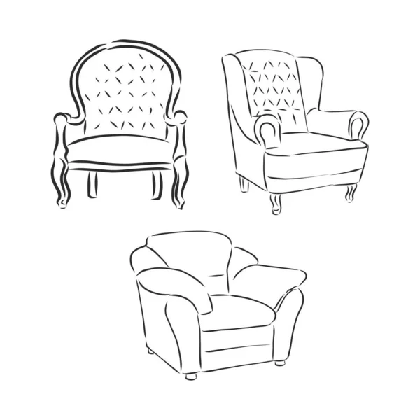 Fauteuil Esquisse Style Linéaire Dessin Contour Noir Sur Fond Blanc — Image vectorielle