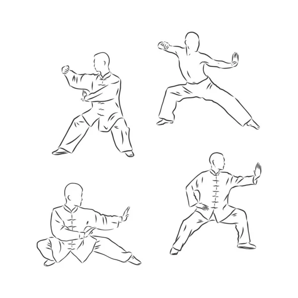 Monje Shaolin Vector Chino Pose Kung Con Vestido Tradicional Naranja — Vector de stock