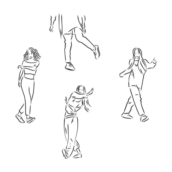 Boceto Duro Imagen Vectorial Dos Chicas Bailando Danza Moderna Líneas — Archivo Imágenes Vectoriales