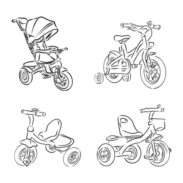 손으로 자전거 아이들 장난감 아이콘을 스케치 배경에 고립되어 있습니다 일러스트 — 스톡 벡터