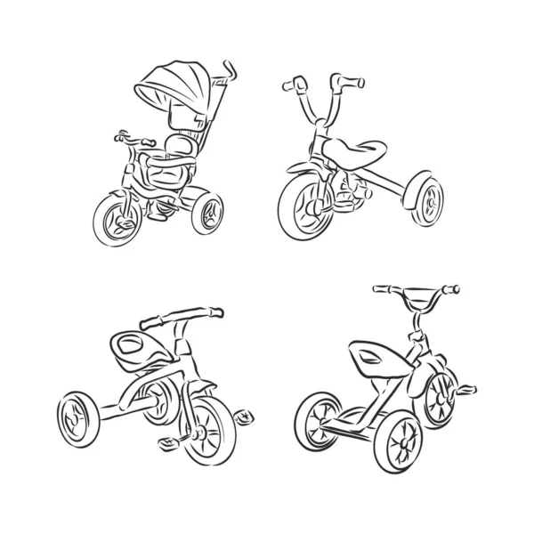 Hand Drawn Kid Bicycle Doodle Sketch Children Toy Icon Decoration — Stock Vector