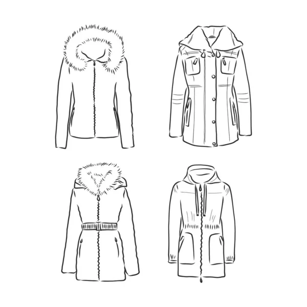 Chaqueta Plumón Blanco Negro Chaqueta Invierno Vector Dibujo Ilustración — Vector de stock