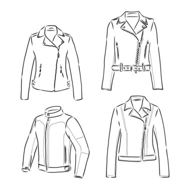 Orijinal deri ceketli siyah beyaz vektör ayarlandı