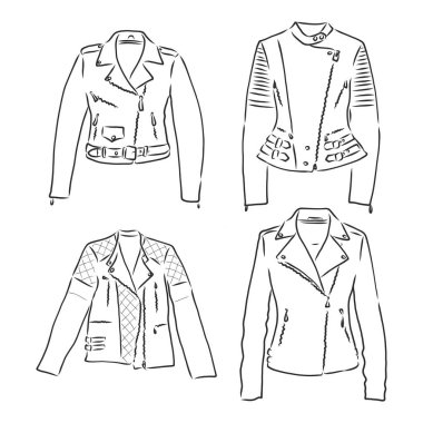 Orijinal deri ceketli siyah beyaz vektör ayarlandı