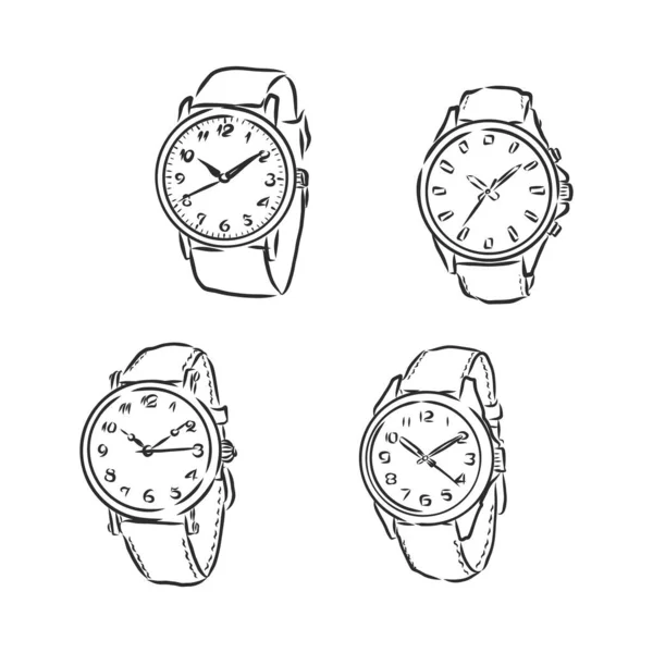 Mannen Mechanisch Horloge Geïsoleerd Witte Achtergrond Vector Doodle Illustratie — Stockvector