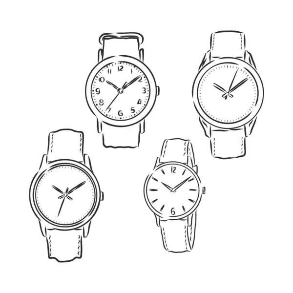 Mannen Mechanisch Horloge Geïsoleerd Witte Achtergrond Vector Doodle Illustratie — Stockvector