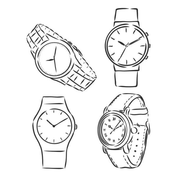 Reloj Mecánico Para Hombre Aislado Sobre Fondo Blanco Ilustración Garabatos — Archivo Imágenes Vectoriales