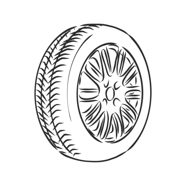 Car Wheel Vector Sketch Icon Isolated Background Hand Drawn Car — Stock Vector