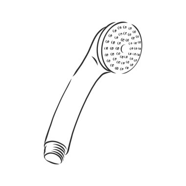 Beyaz arka planda duş başlığının el çizimi. Banyo aletleri. Banyo malzemeleri.