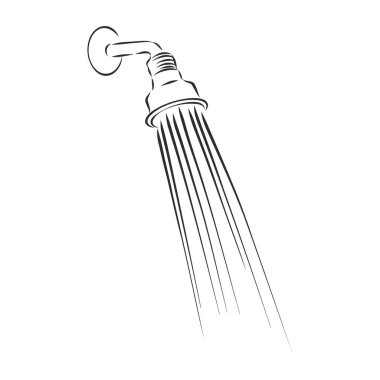 Beyaz arka planda duş başlığının el çizimi. Banyo aletleri. Banyo malzemeleri.