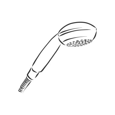 Beyaz arka planda duş başlığının el çizimi. Banyo aletleri. Banyo malzemeleri.