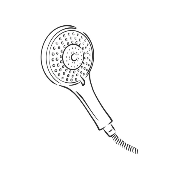 Ručně Kreslený Náčrt Sprchové Hlavy Bílém Pozadí Koupelnové Spotřebiče Vybavení — Stockový vektor