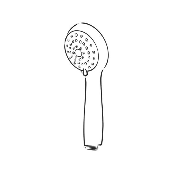 Ručně Kreslený Náčrt Sprchové Hlavy Bílém Pozadí Koupelnové Spotřebiče Vybavení — Stockový vektor