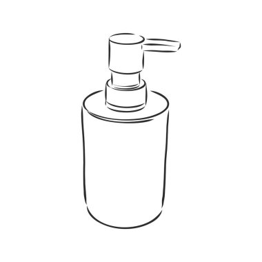 El çizimi beyaz kozmetik şişesi. Siyah çizgi, basit çizgi. Beyaz arkaplanda vektör çizimi izole edildi. Sıvı sabun ve şeker kutusuyla birlikte. Losyon, merhem ya da krema için kavanoz.