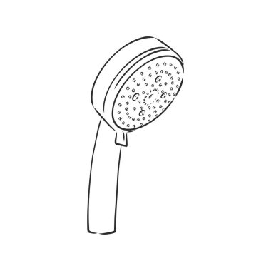 Beyaz arka planda duş başlığının el çizimi. Banyo aletleri. Banyo malzemeleri.