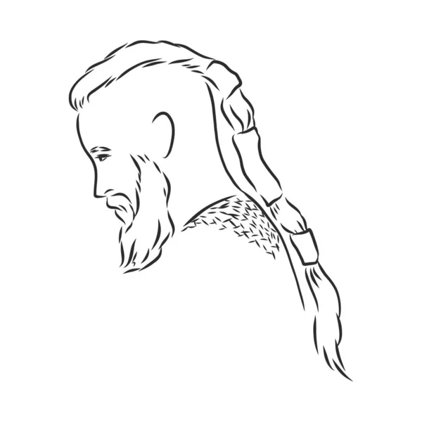 Viking Hand Getekend Van Een Viking Een Helm Tekening Van — Stockvector