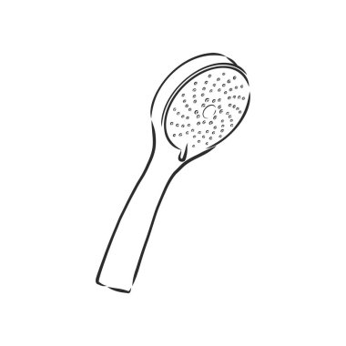 Beyaz arka planda duş başlığının el çizimi. Banyo aletleri. Banyo malzemeleri.