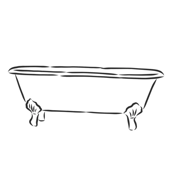 Εσωτερικό Μπάνιου Χειροκίνητο Τράβηγμα Μπάνιο Διανυσματική Απεικόνιση Σκίτσο — Διανυσματικό Αρχείο