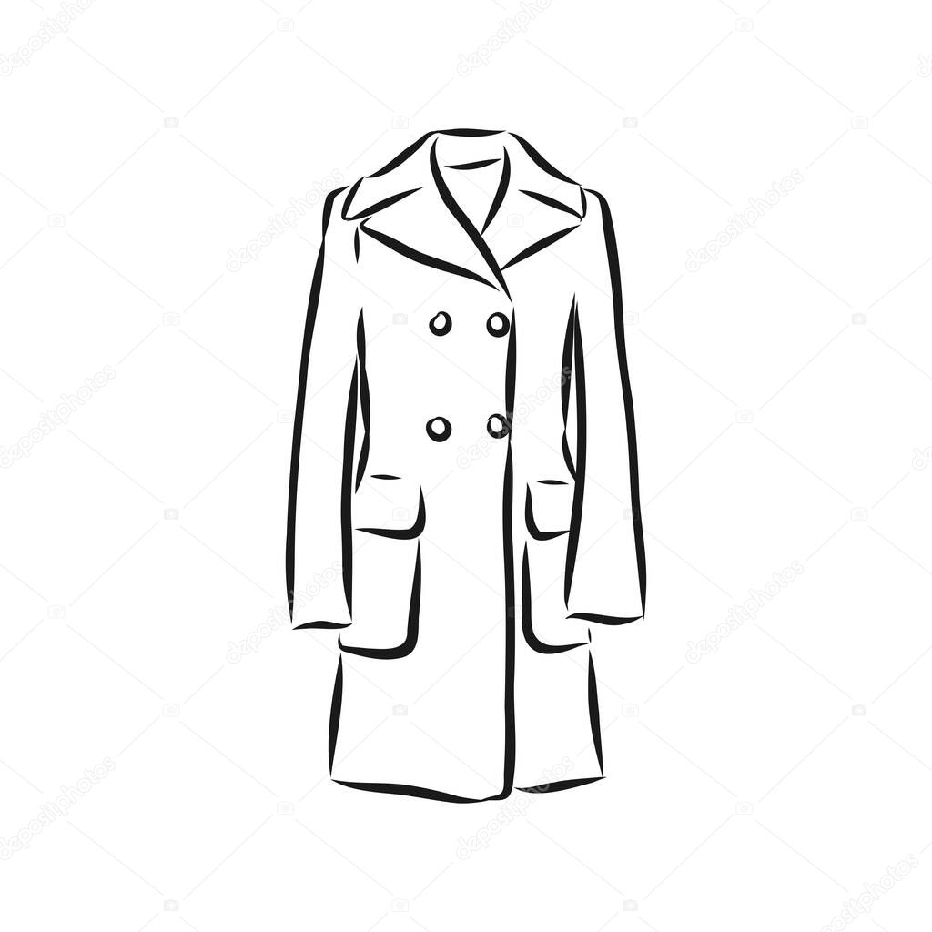 Women's coat, Fashion flat sketch. Technical drawing