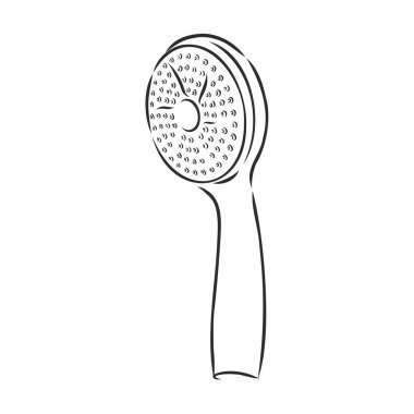 Beyaz arka planda duş başlığının el çizimi. Banyo aletleri. Banyo malzemeleri.