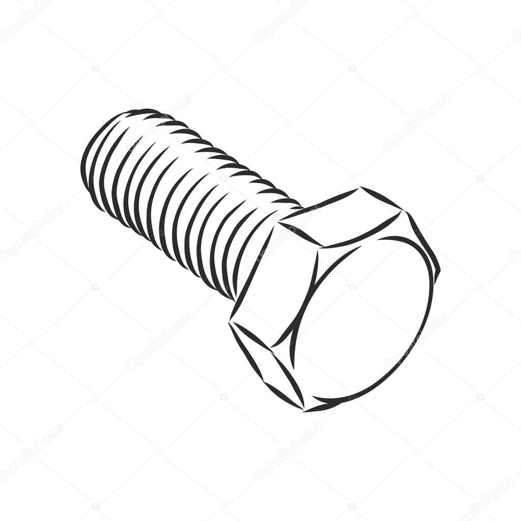 Bolt icon. Vector illustration of a screw. Hand drawn bolt, screw tool.