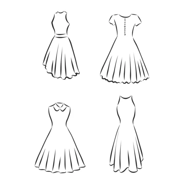 Ręcznie Narysowana Odzież Wektorowa Modne Sukienki Maxi Izolowane Białym — Wektor stockowy