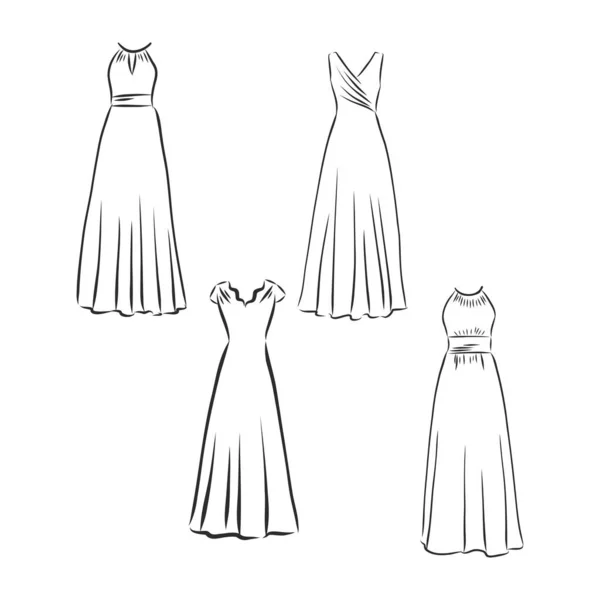 Ręcznie Narysowana Odzież Wektorowa Modne Sukienki Maxi Izolowane Białym — Wektor stockowy