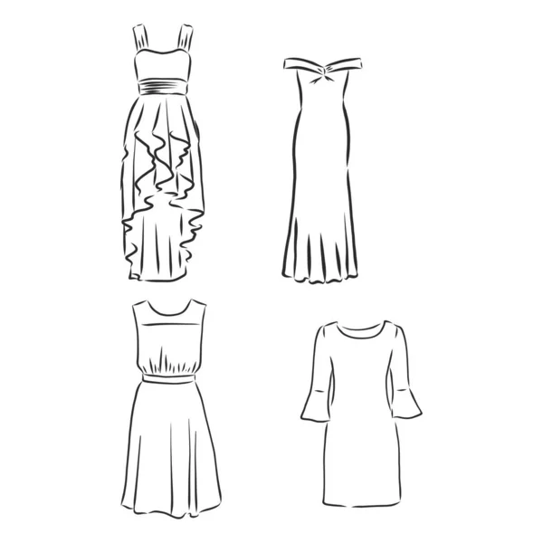 Ręcznie Narysowana Odzież Wektorowa Modne Sukienki Izolowane Biało — Wektor stockowy