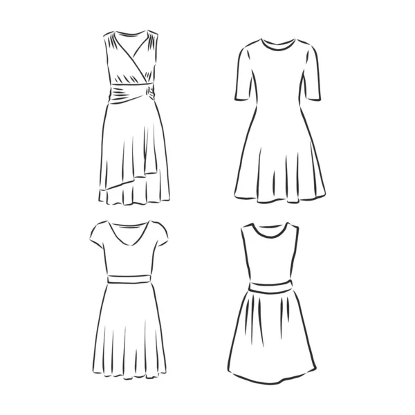 Ręcznie Narysowana Odzież Wektorowa Modne Sukienki Izolowane Biało — Wektor stockowy