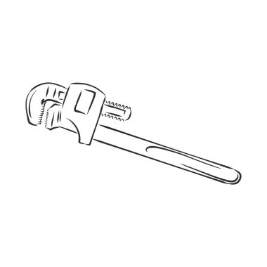 İngiliz anahtarı. Grafik şeklinde çizilmiş bir el. Poster ve web için klasik vektör çizimi. Beyaz arkaplanda izole