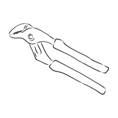 İngiliz anahtarı. Grafik şeklinde çizilmiş bir el. Poster ve web için klasik vektör çizimi. Beyaz arkaplanda izole