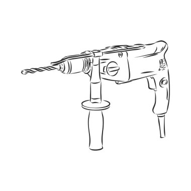 Beyaz arkaplanda elektrik matkabı çizimi izole edildi