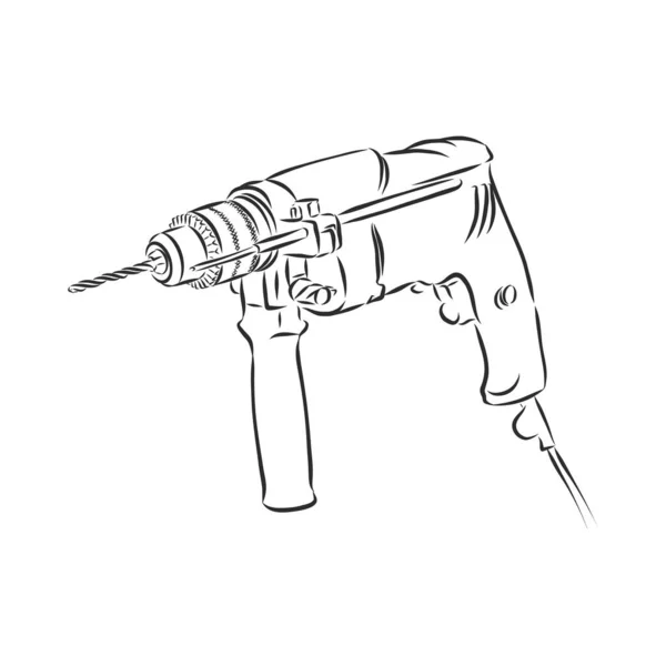 Elektrische Boor Tekening Geïsoleerd Witte Achtergrond — Stockvector