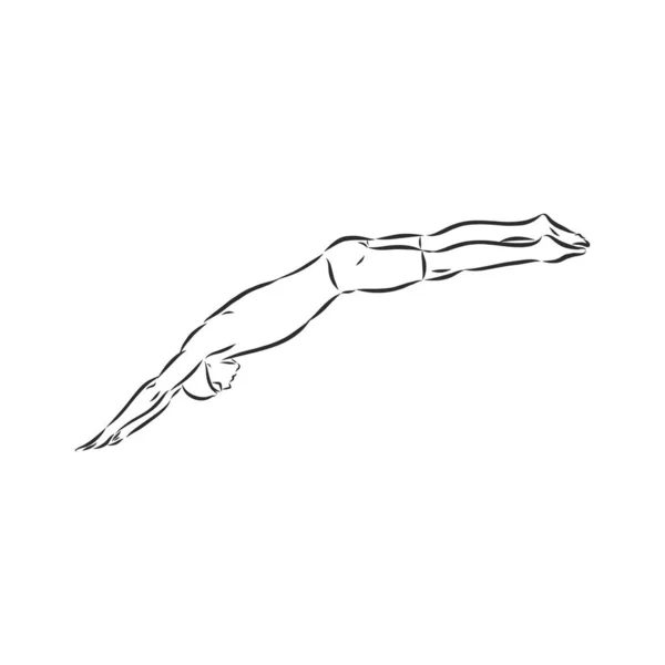 Illustration Swimmer Black White Drawing White Background — Stock Vector
