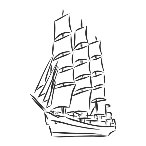 Voilier Bateau Voile Dans Océan Encre Yacht Dessiné Main Conception — Image vectorielle