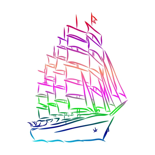 Sailing Ship Boat Ocean Ink Line Style Hand Sketched Yacht — Stock Vector