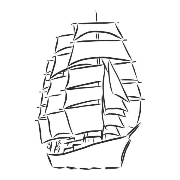 Voilier Bateau Voile Dans Océan Encre Yacht Dessiné Main Conception — Image vectorielle