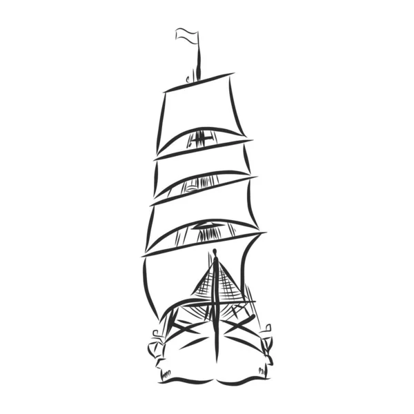 Voilier Bateau Voile Dans Océan Encre Yacht Dessiné Main Conception — Image vectorielle
