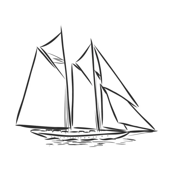 Velero Barco Océano Estilo Línea Tinta Yate Dibujado Mano Diseño — Vector de stock