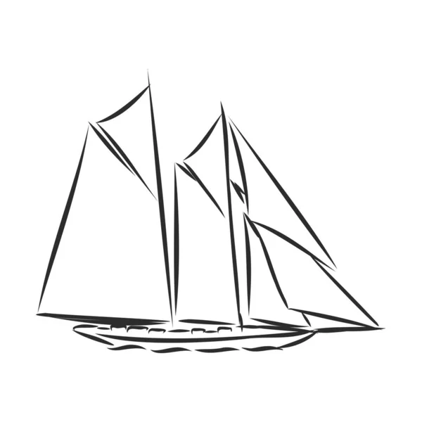 Voilier Bateau Voile Dans Océan Encre Yacht Dessiné Main Conception — Image vectorielle