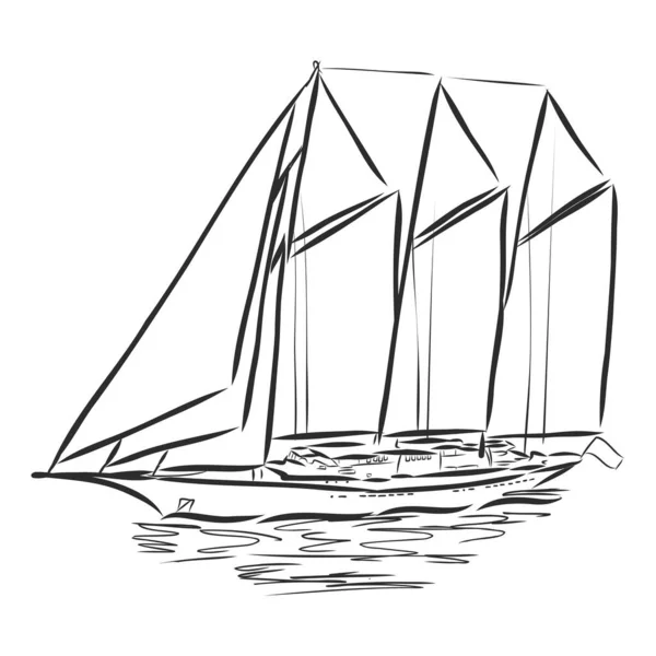 Voilier Bateau Voile Dans Océan Encre Yacht Dessiné Main Conception — Image vectorielle