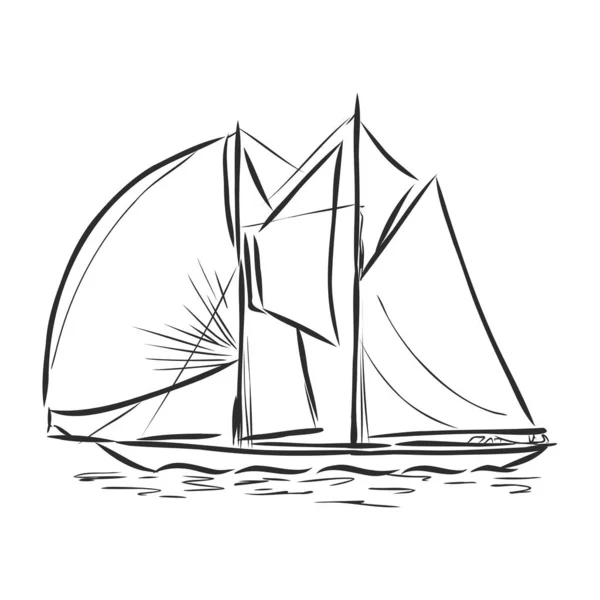 Voilier Bateau Voile Dans Océan Encre Yacht Dessiné Main Conception — Image vectorielle