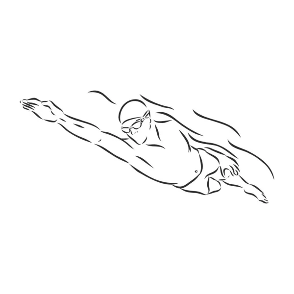 Ilustrace Plavce Černobílá Kresba Bílé Pozadí — Stockový vektor